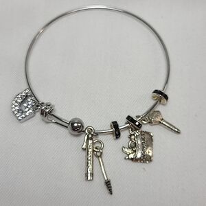 Wire Bangle Charm Bracelet Beauty Theme